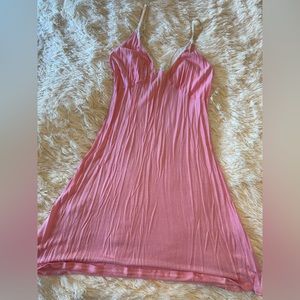 VINTAGE FREDERICK’S OF HOLLYWOOD pink and cream knit chemise. Size S